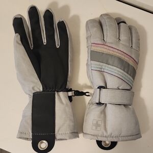 Gray and Black Winter Gloves with Rainbow Stripes